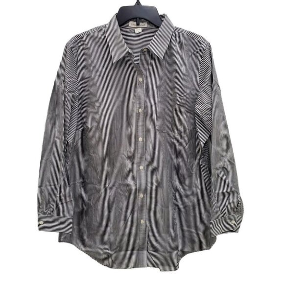 Coldwater Creek‎ Woman's Gray & White Stripe Button Up Career Shirt Plus Size 1X - Picture 1 of 5